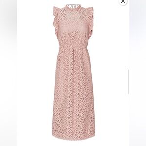 Kate Spade Flora Lace Ruffle Dress Pink Midi Sundress barbie crochet ruffle 8